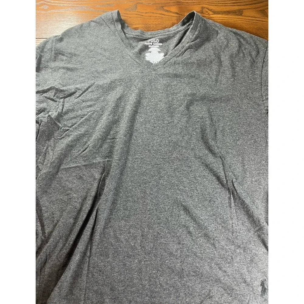 Polo Ralph Lauren Shirt Mens XXL Gray Black Pony V Neck Cotton Short Sleeve